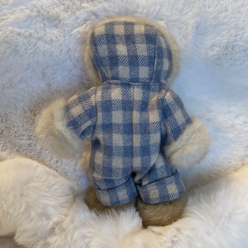 Boyds Bear Plush Jointed Lgt. Brown Fur Trim Hooded Checked Snowsuit #13644(CN)